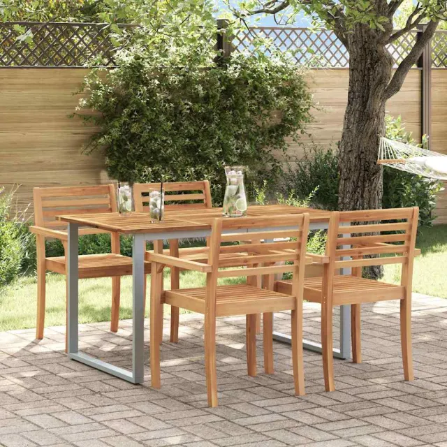 vidaXL Tuinstafel Grijs 140 x 80 x 75 cm Massief Acaciahout, foto 2