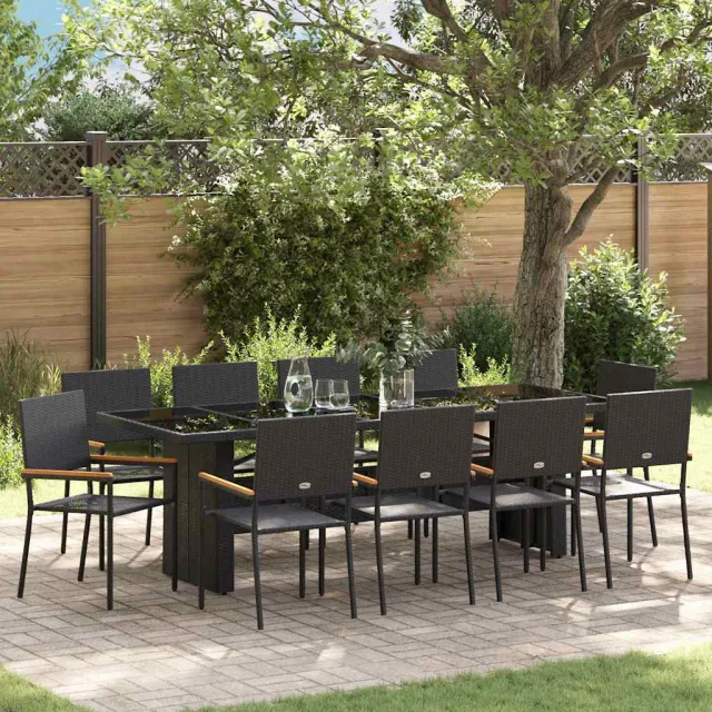 vidaXL Tuin eettafelset 11 st Zwart poly rattan, foto 2