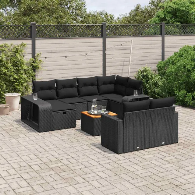 vidaXL 11-delige Loungeset met kussens poly rattan zwart, foto 2