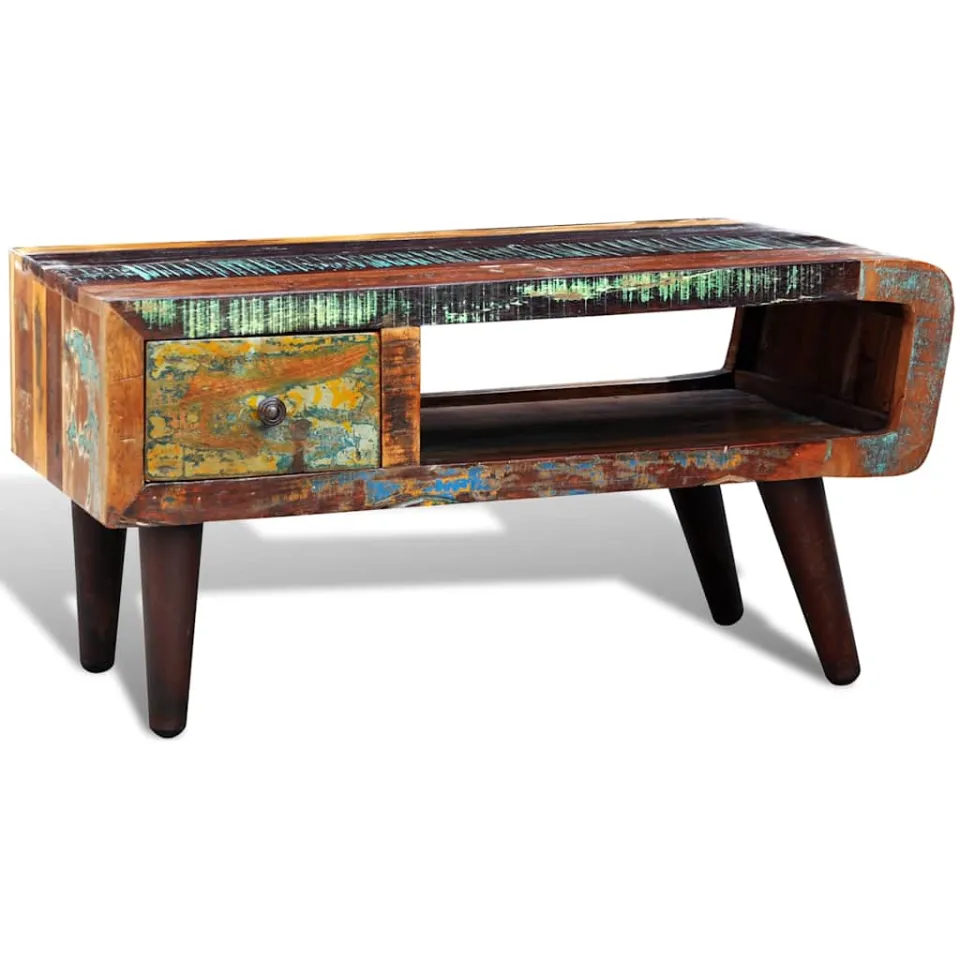 vidaXL Salontafel met 1 gewelfde rand en 1 lade gerecycled hout bruin, foto 2