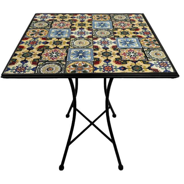 Axi Camilla Bistro Tafel - Yellow Breeze – Metalen tuintafel – Vierkant – 60 x 60 x 75 cm - Mozaïeklook – Ingelegd met keramische tegels – Voor tuin, terras en balkon Geel