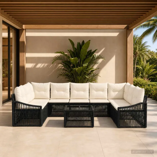 vidaXL Tuinbankenset 10 st Zwart poly rattan, foto 2