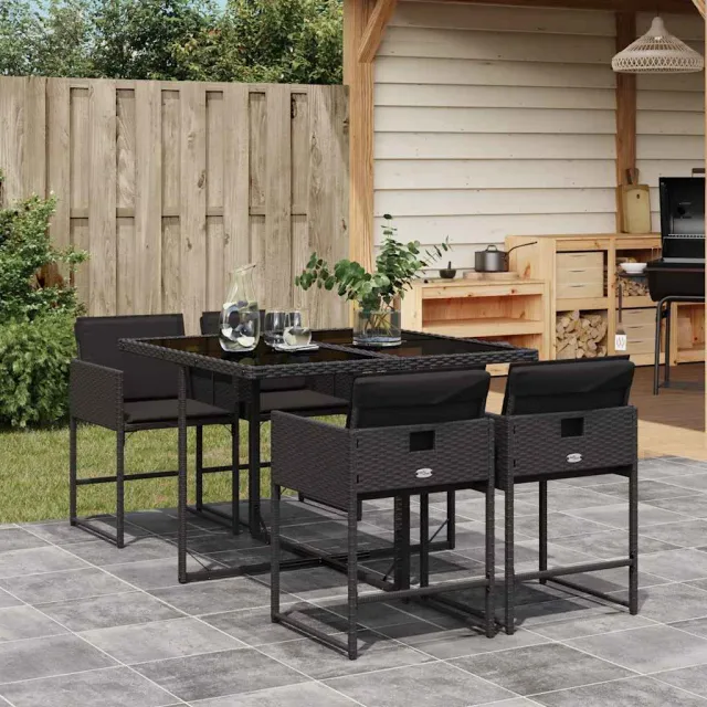 vidaXL 5-delige Tuinset met kussens poly rattan zwart, foto 2
