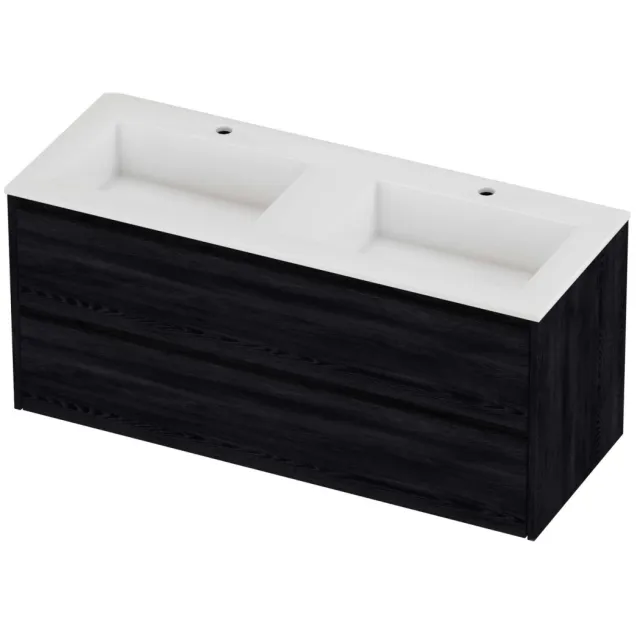 Proline Aristo Badmeubelset Polystone Elegant 2 Gaten 120x46x54 cm Glans Wit Black Oak