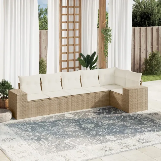 vidaXL 6-delige Loungeset met kussens poly rattan beige, foto 2