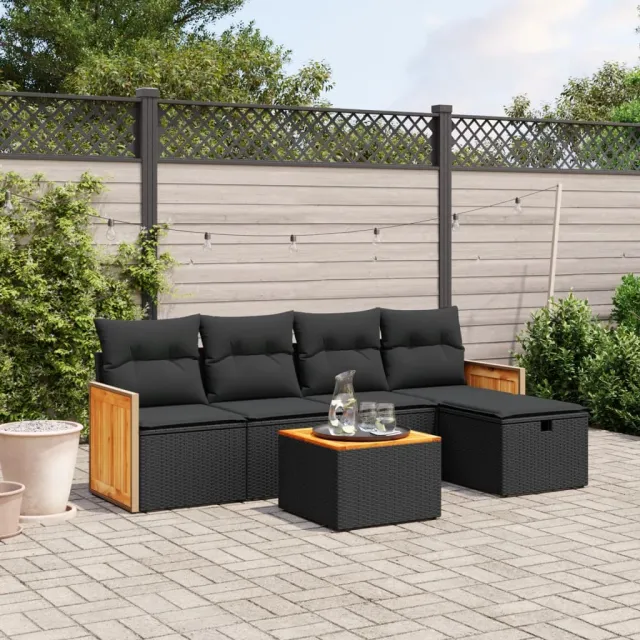 vidaXL 6-delige Loungeset met kussens poly rattan zwart, foto 2