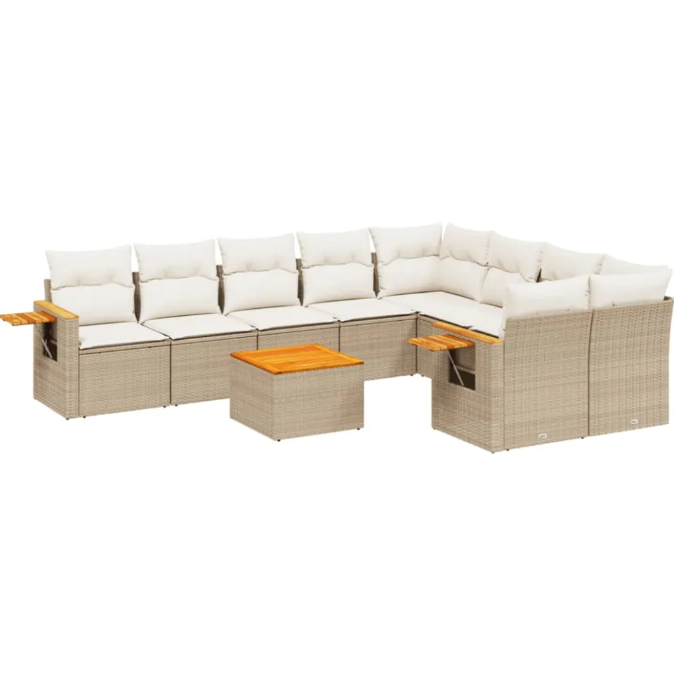 vidaXL 10-delige Loungeset met kussens poly rattan beige, foto 3
