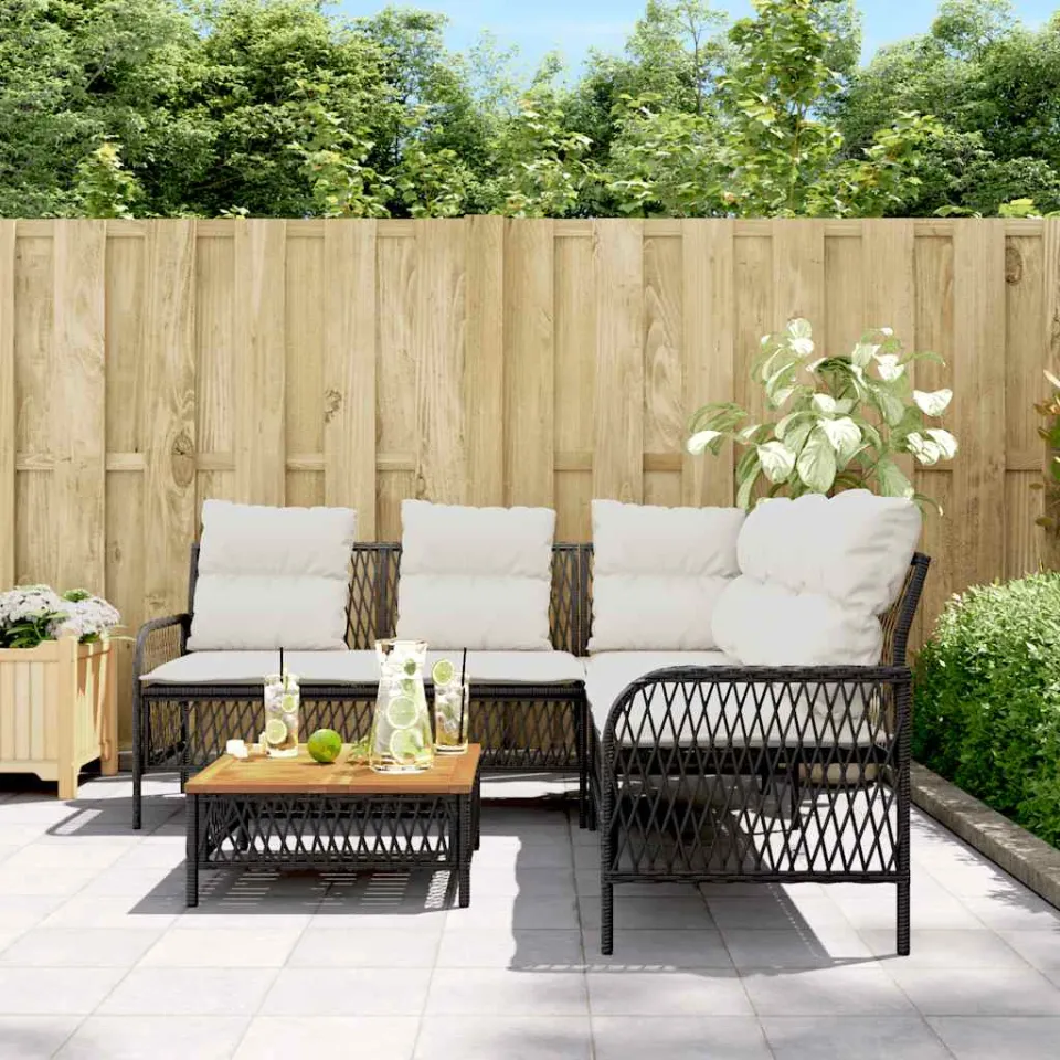 vidaXL 2-delige Loungeset met kussens poly rattan zwart, foto 3