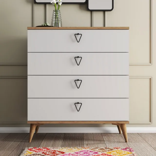 Skye Decor , Ladekast, Versa-Ce 3616, Gemelamineerde spaanplaat, Eiken & Wit, 80 x 45 x 90,8 cm