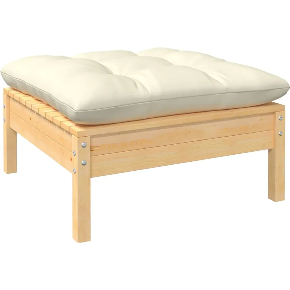 vidaXL 11-delige Loungeset met crèmekleurig kussens massief grenenhout