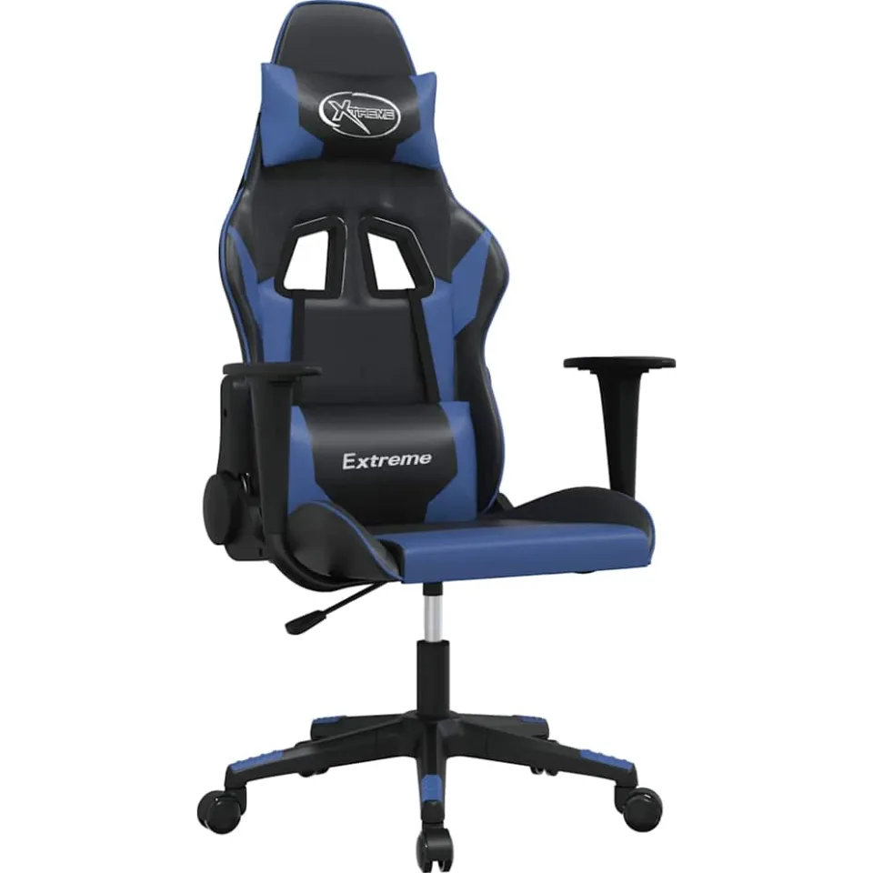 vidaXL Massage gamestoel kunstleer zwart en blauw, foto 3