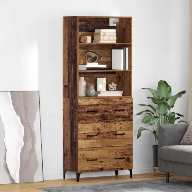vidaXL Hoge kast Oud Hout 69,5 x 34 x 180 cm Bewerkt hout Bruin