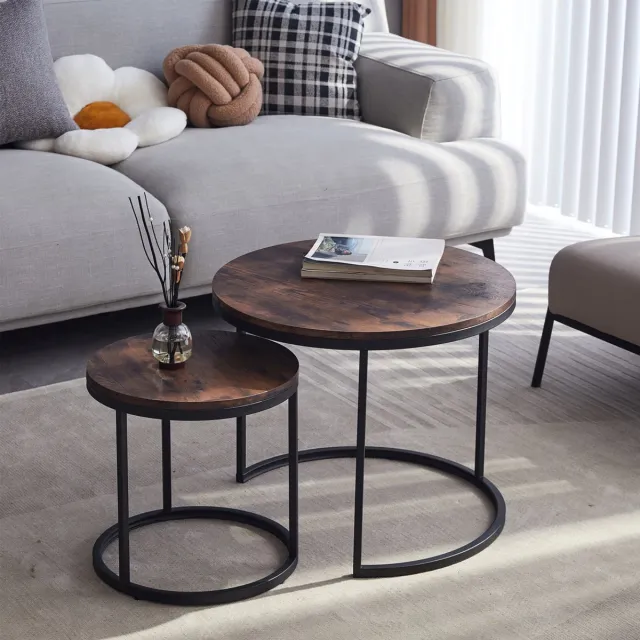 Happyment Salontafel deluxe Bruin - Set van 2 - Landelijk - Woonkamer - Rond - 60 en 40cm