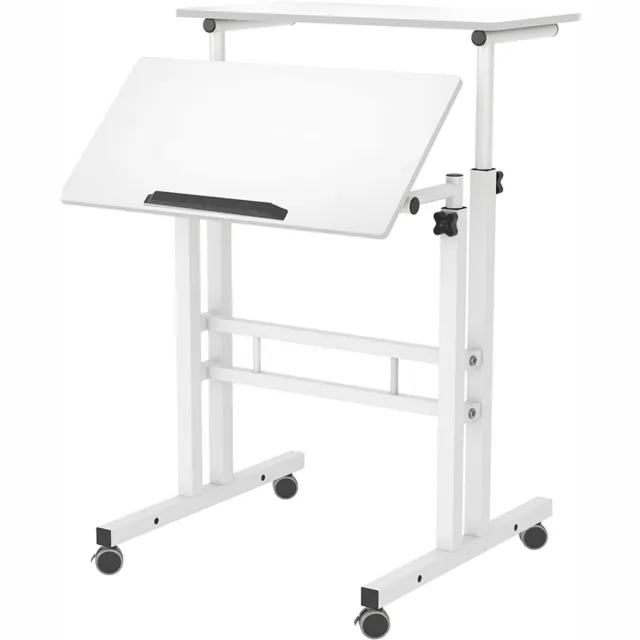 HOERFURIY Computertafel bureau op wielen pc tafel 60x40x75 cm wit - In Hoogte Verstelbaar 70–115 cm - kantelbaar blad