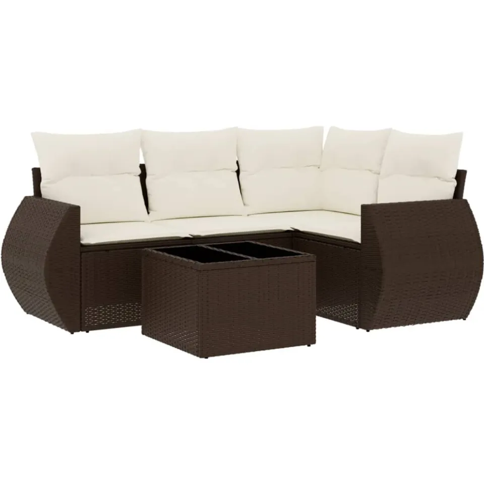 vidaXL 5-delige Loungeset met kussens poly rattan bruin