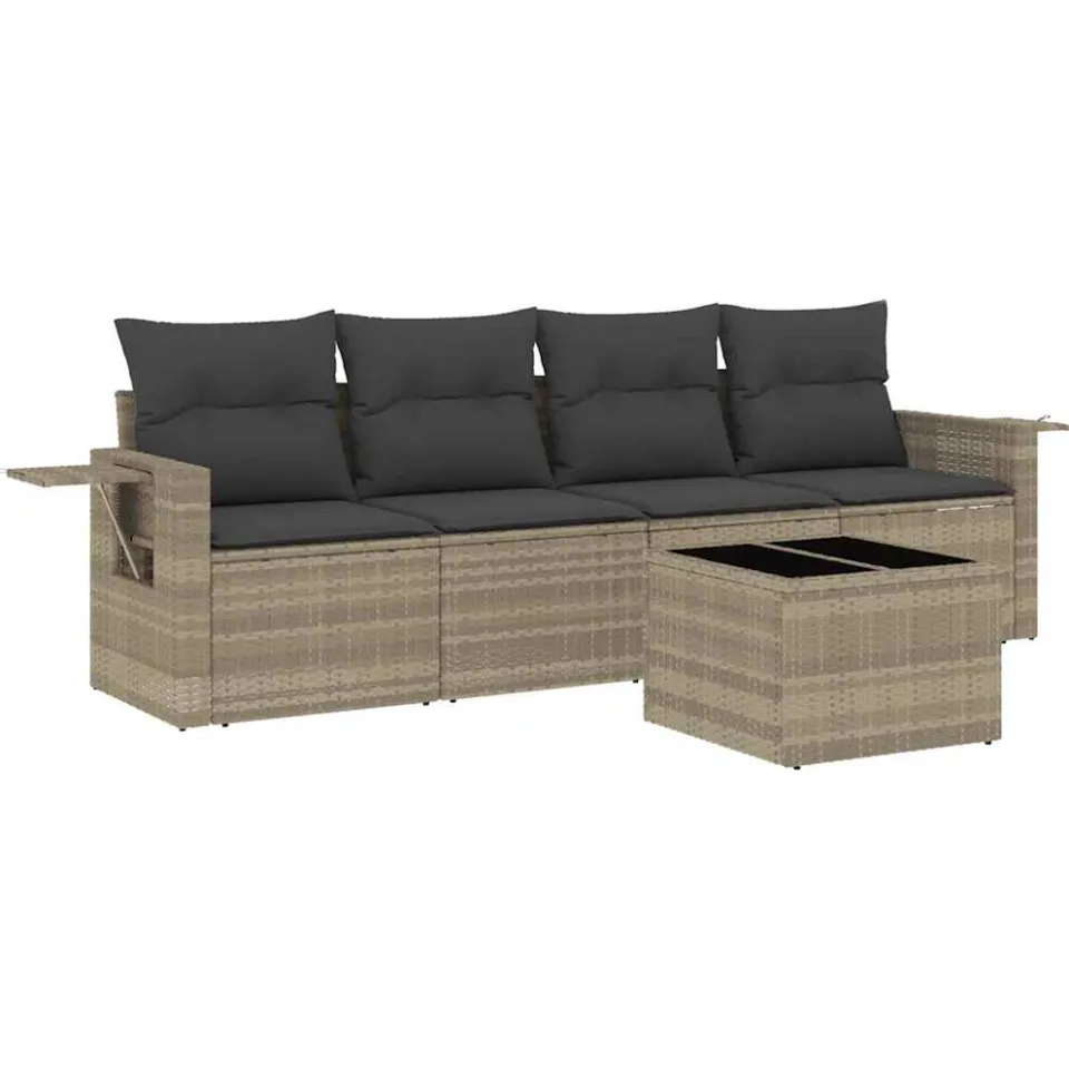 vidaXL 5-delige Loungeset met kussens poly rattan lichtgrijs grijs, foto 4