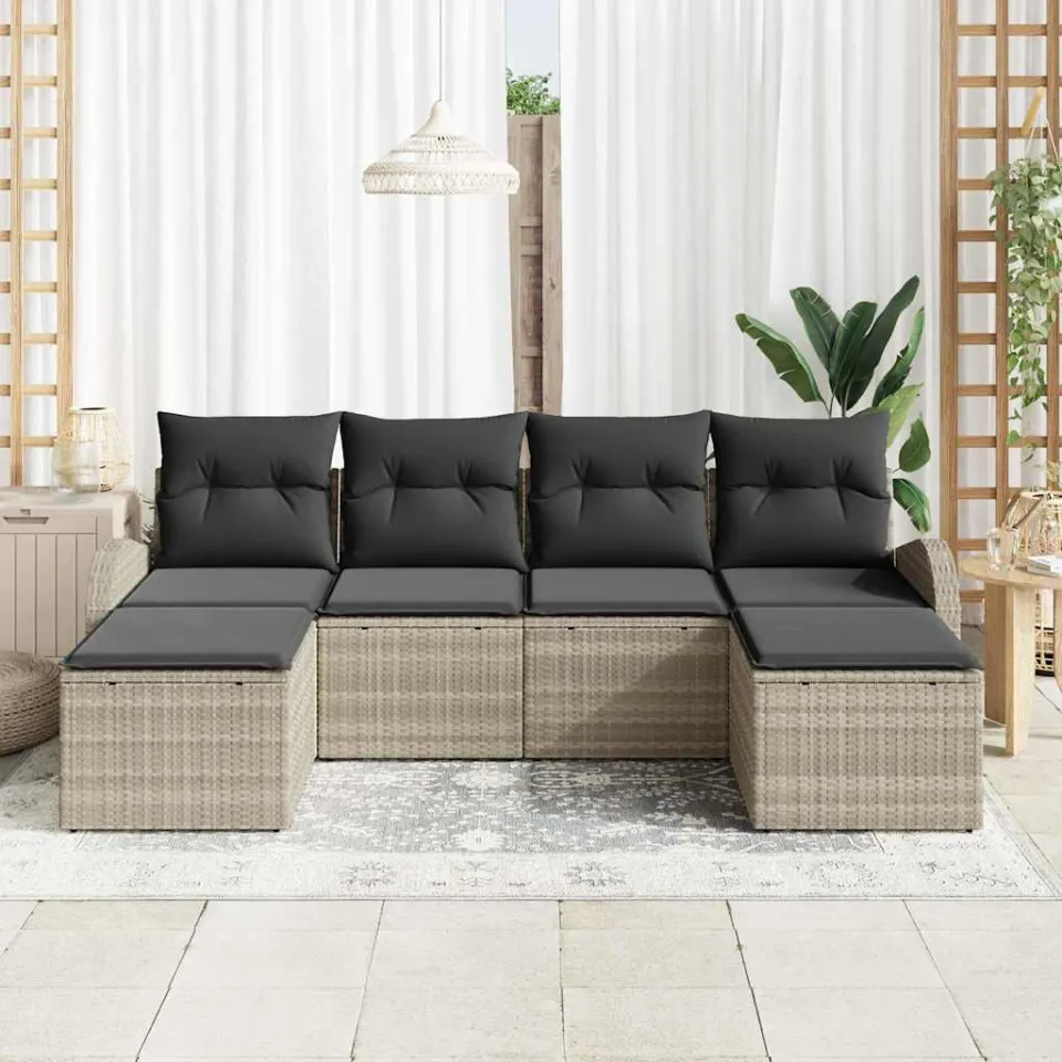 vidaXL Tuin Sofa Set 6 st Lichtgrijs [Synthetisch]: Poly Rattan, foto 3
