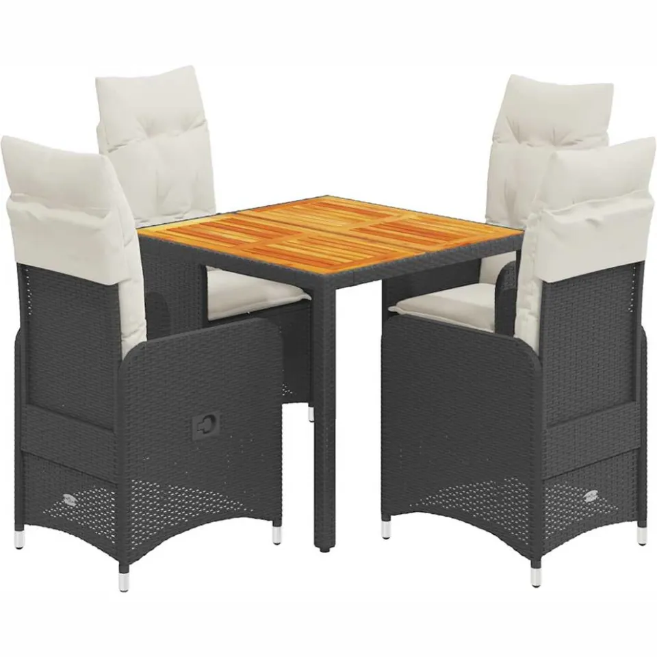 vidaXL 5-delige Bistroset met kussens poly rattan zwart, foto 4