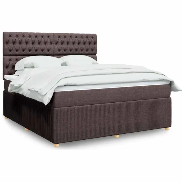 vidaXL Boxspring met matras stof donkerbruin 180x200 cm bruin