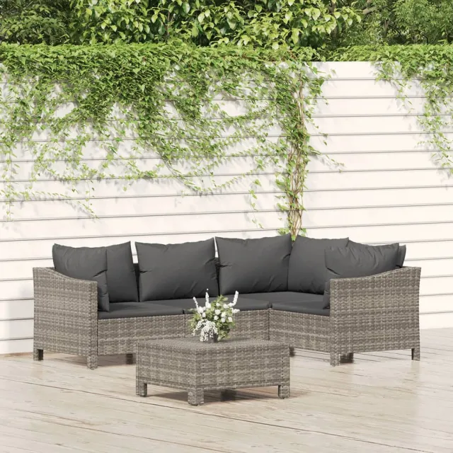 vidaXL 5-delige Loungeset met kussens poly rattan grijs, foto 2