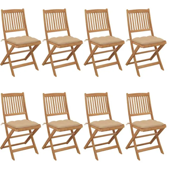 vidaXL Inklapbare stoelen 8 st met kussens massief acaciahout Beige