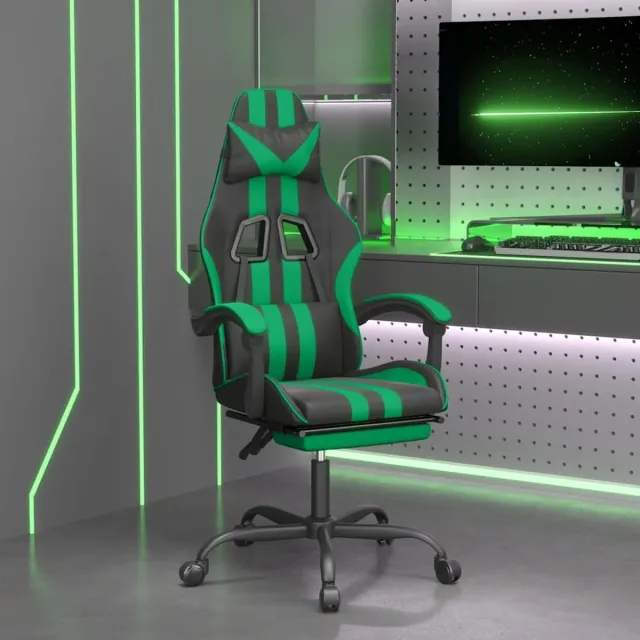 vidaXL Gamestoel - met - voetensteun - kunstleer - zwart - en - groen zwart en groen