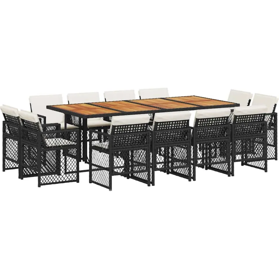 vidaXL 13-delige Tuinset met kussens poly rattan zwart, foto 3