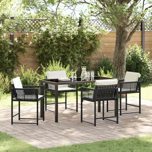 vidaXL Tuin eettafelset 5 st Zwart poly rattan