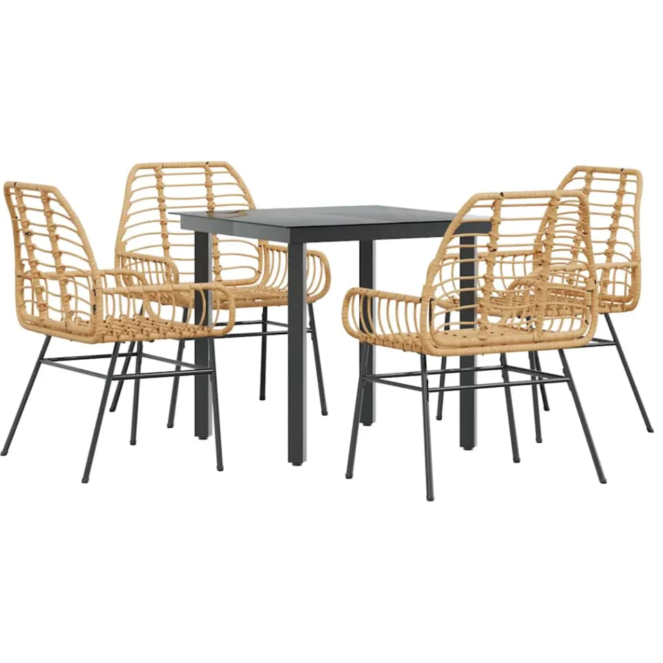 vidaXL 5-delige Tuinset poly rattan glas bruin
