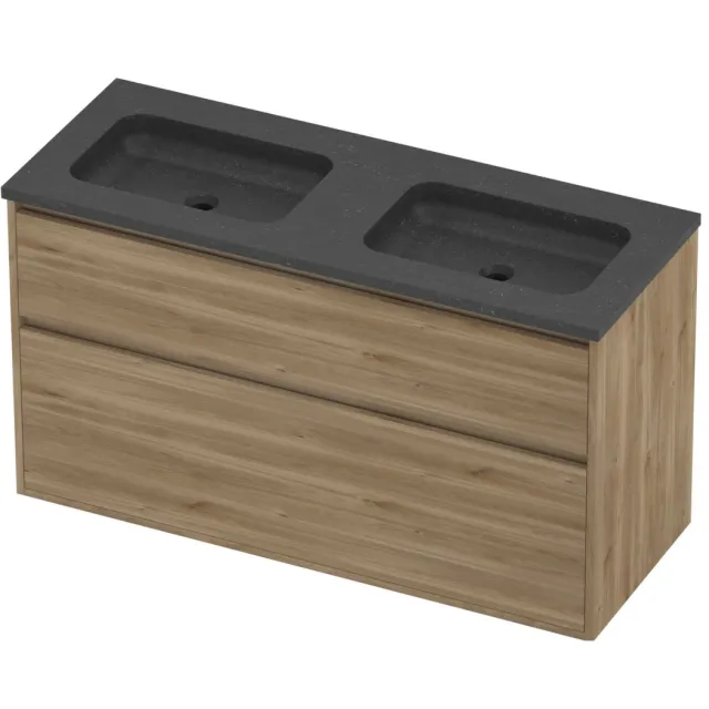 Proline Rollo Badmeubelset Hardsteen Elegant Dubbel 120x46x67 cm Blue Stone Cider Oak Eiken