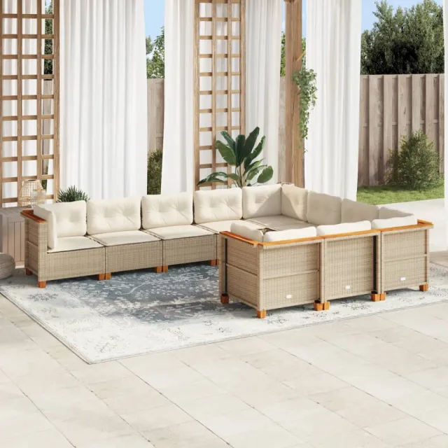 vidaXL 10-delige Loungeset met kussens poly rattan beige, foto 2