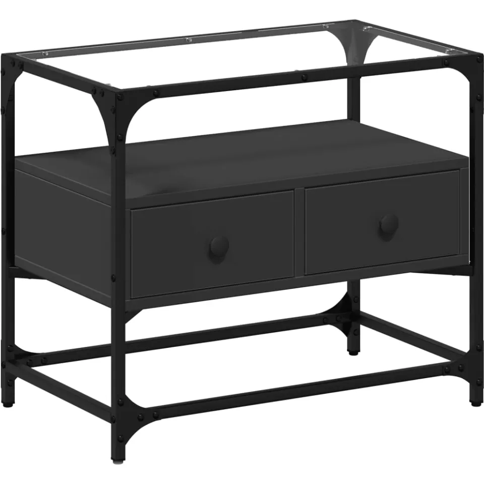 vidaXL Tv-meubel met glazen blad 60x35x51 cm bewerkt hout zwart, foto 3