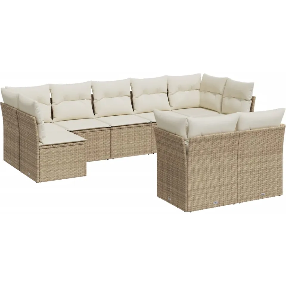 vidaXL 9-delige Loungeset met kussens poly rattan beige, foto 3