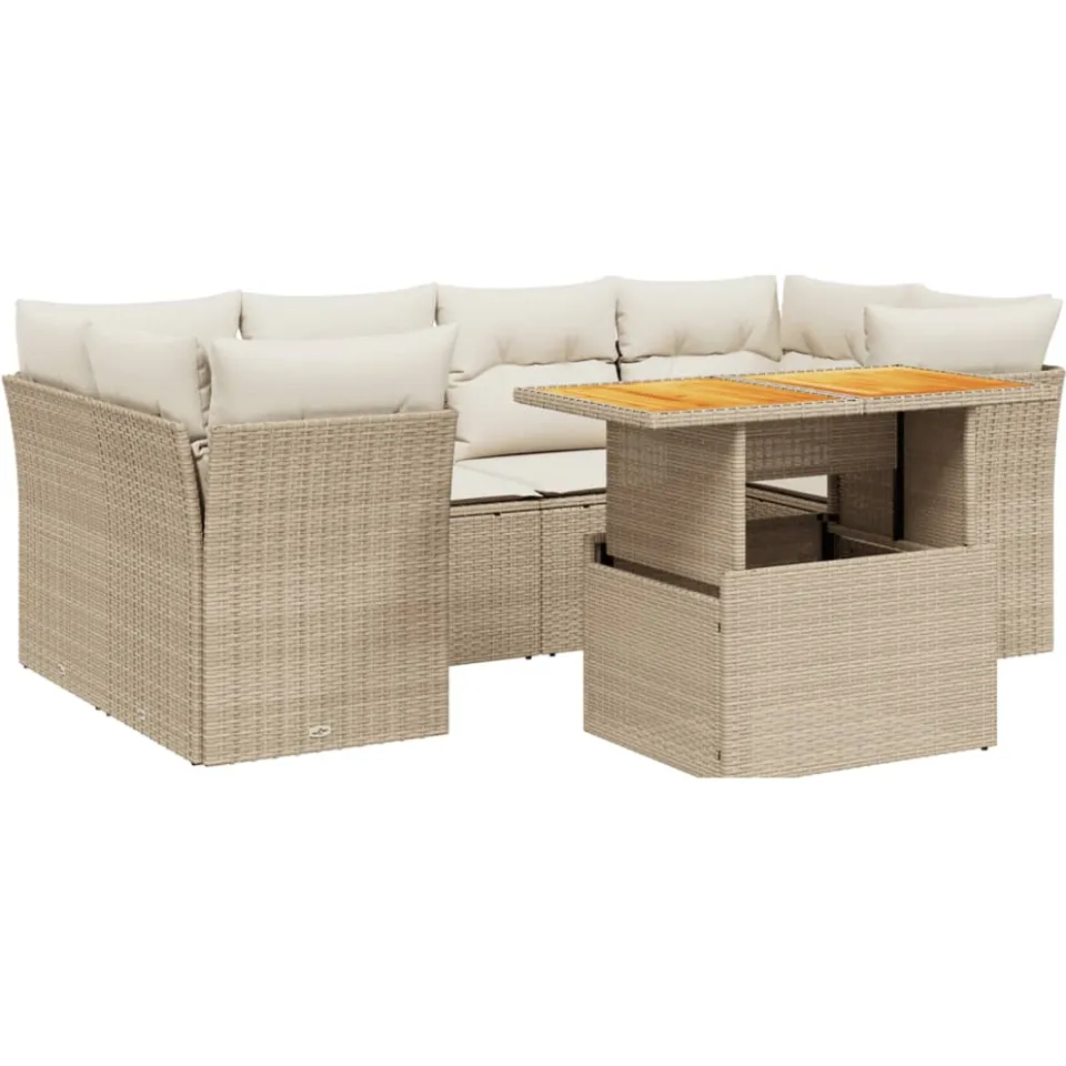 vidaXL 7-delige Loungeset met kussens poly rattan beige, foto 3