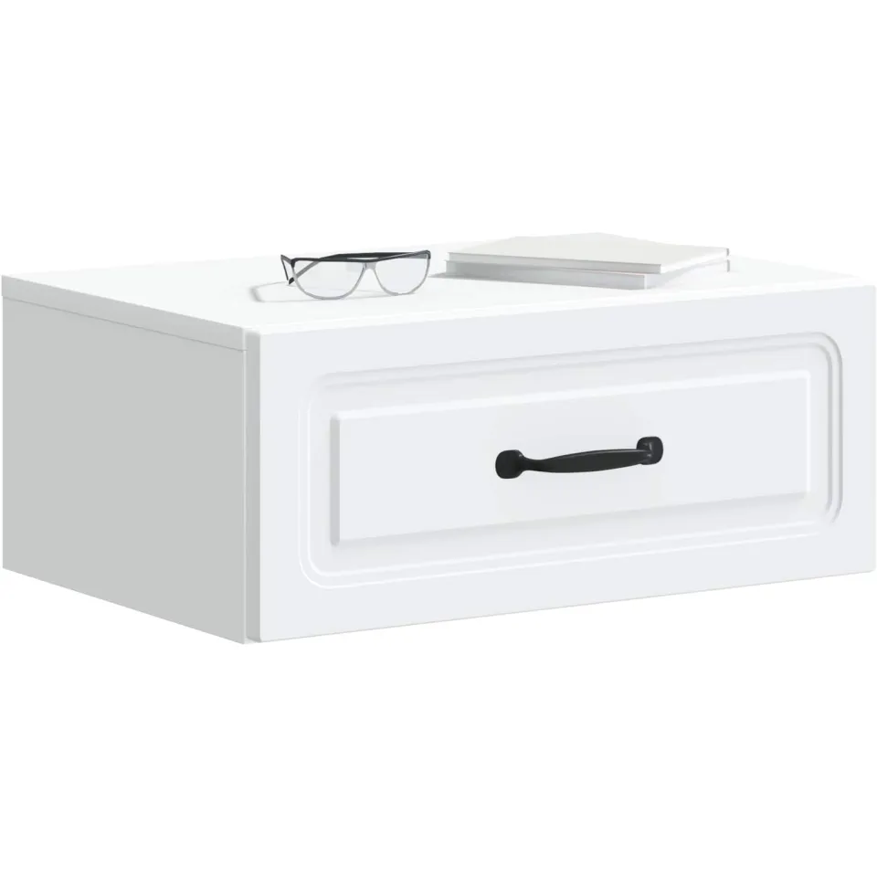 vidaXL Wandbeugel Bedkast met lade Wit 49 x 34,5 x 20 cm Bewerkt hout