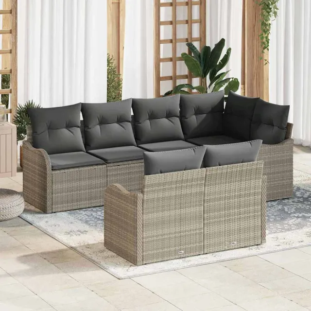 vidaXL Tuin Sofa Set 7 st Lichtgrijs Poly riet, foto 2
