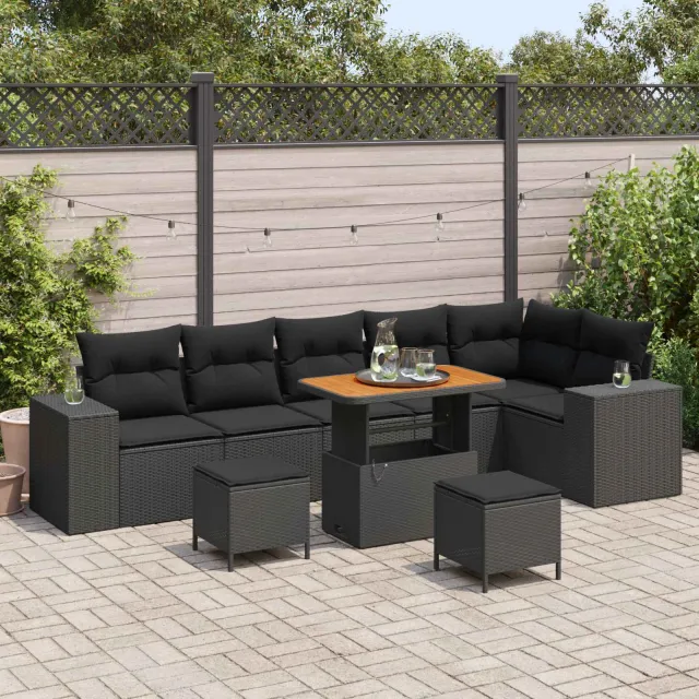 vidaXL Tuin Sofa Set 9 st Zwart poly rattan, foto 2