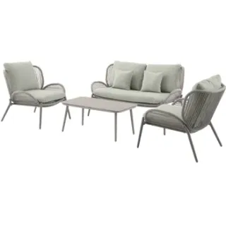 Central Park - Praxis Eigen Merk Central Park Loungeset Kea - Staal/wicker - Groen - 4 Personen