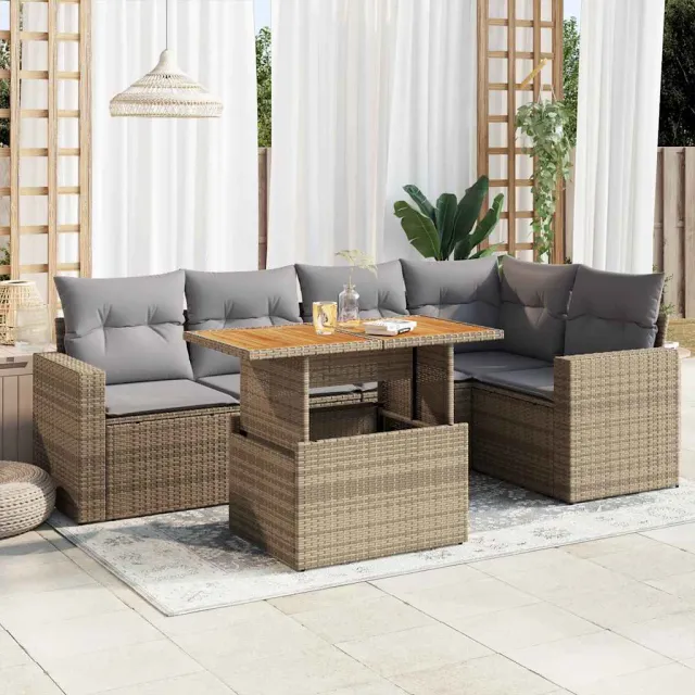 vidaXL 6-delige Loungeset met kussens poly rattan beige, foto 2