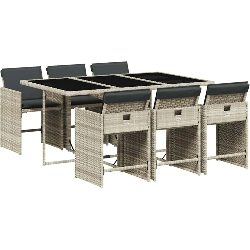 vidaXL 7-delige Tuinset met kussens poly rattan grijs, foto 3