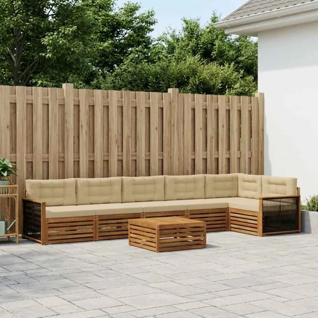 vidaXL Buiten bankenset 7 st 6-zits Natuurlijk en Beige