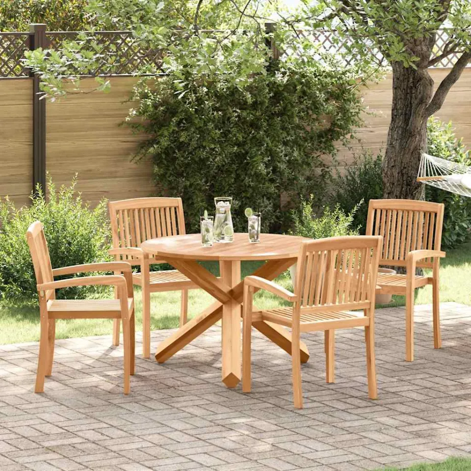vidaXL Tuin eettafelset 5 st Naturel Massief Acaciahout, foto 3