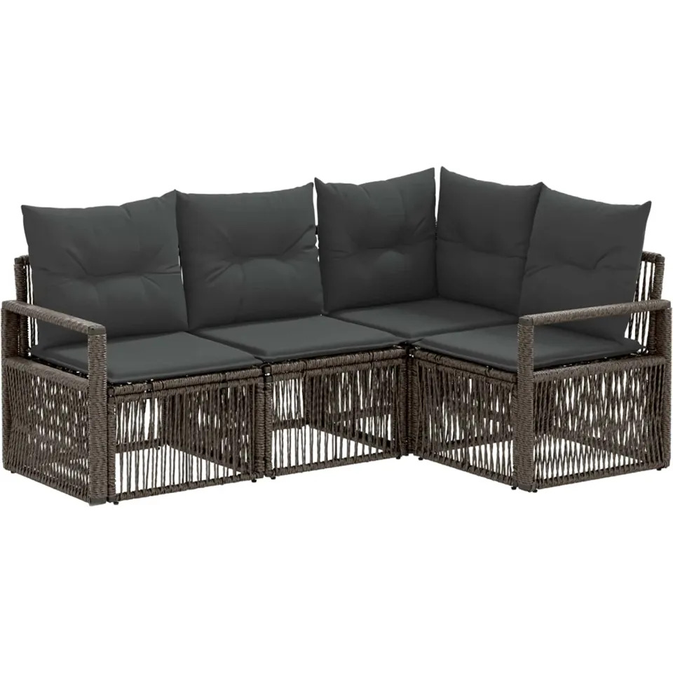 vidaXL Tuinbankenset 4 st 4-zits Grijs poly rattan, foto 3