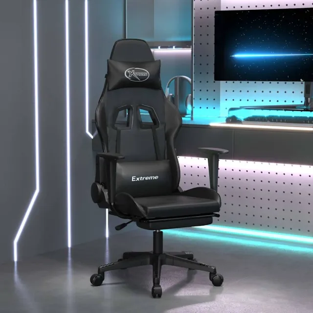 vidaXL Gamestoel met voetensteun kunstleer zwart, foto 2