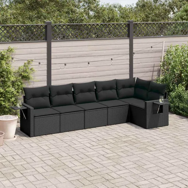 vidaXL 6-delige Loungeset met kussens poly rattan zwart, foto 2