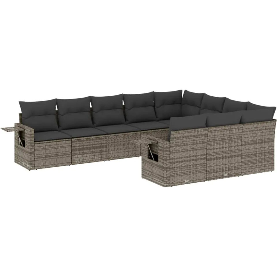 vidaXL 10-delige Loungeset met kussens poly rattan grijs