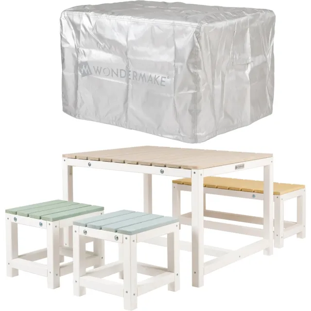 WONDERMAKE® Design kinderzitgroep buiten tuin hout met hoes, kinderzitgroep binnen picknickgroep vanaf 3 jaar, wit kleurrijk Multi