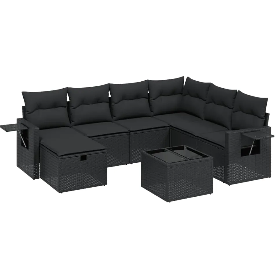 vidaXL 8-delige Loungeset met kussens poly rattan zwart