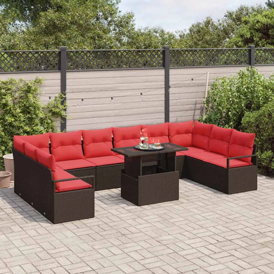 vidaXL Tuin Sofa Set 11 st Bruin poly rattan, foto 3