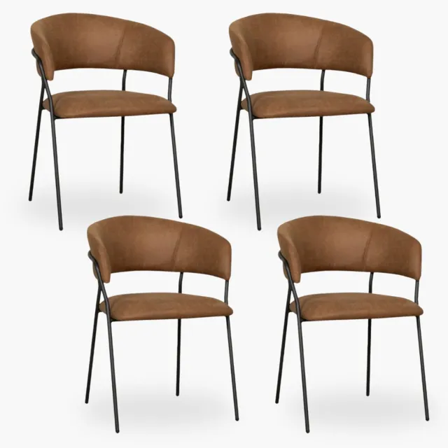 DOK 2 4x Eetkamerstoel Mace - Cognac Microvezel - Set van 4 - Bruin - Met Armleuning